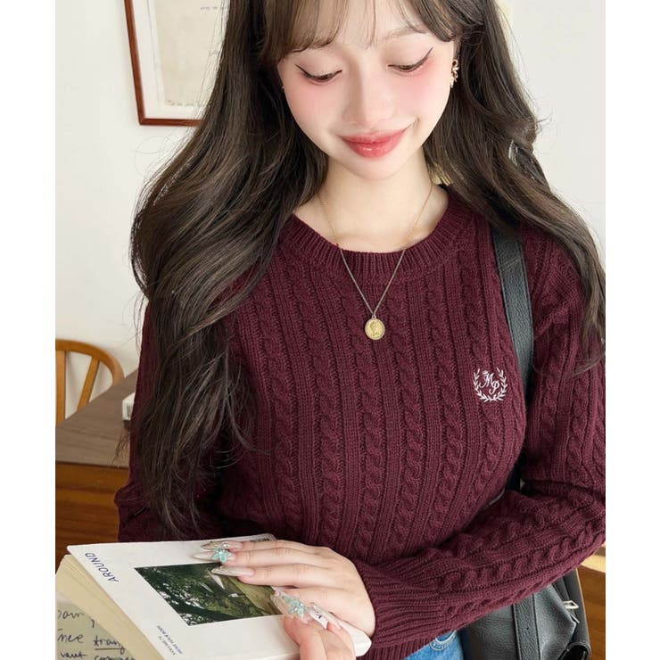 刺繍入りケーブルショート丈ニットプルオーバー | moment+ | 詳細画像42 