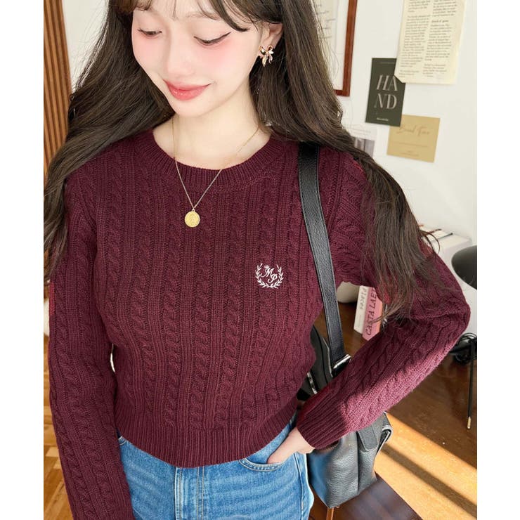刺繍入りケーブルショート丈ニットプルオーバー | moment+ | 詳細画像43 