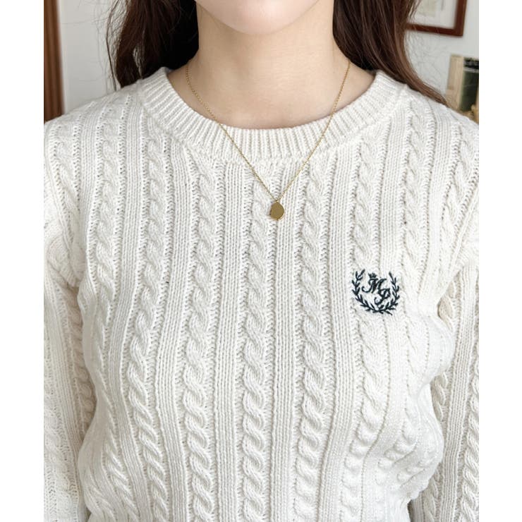 刺繍入りケーブルショート丈ニットプルオーバー | moment+ | 詳細画像7 