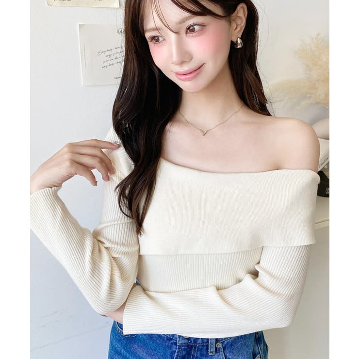 アシンメトリーオフショルダーリブニット12G | moment+ | 詳細画像11 