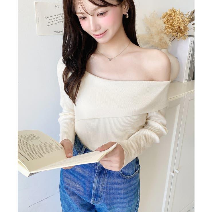 アシンメトリーオフショルダーリブニット12G | moment+ | 詳細画像12 