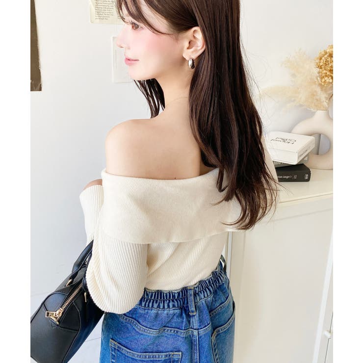 アシンメトリーオフショルダーリブニット12G | moment+ | 詳細画像13 