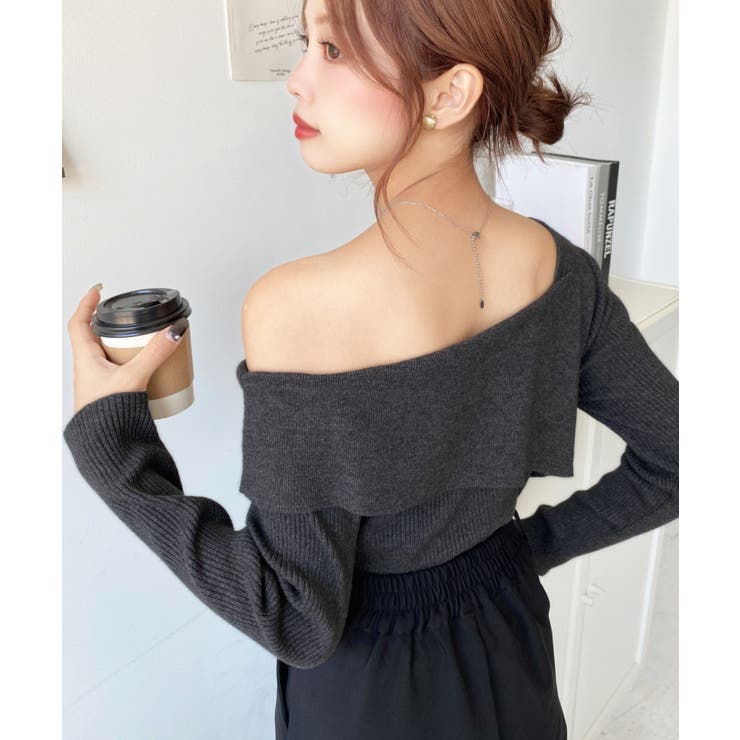 アシンメトリーオフショルダーリブニット12G | moment+ | 詳細画像21 