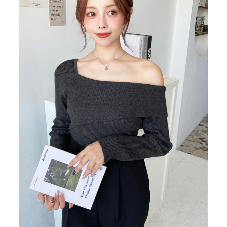 アシンメトリーオフショルダーリブニット12G | moment+ | 詳細画像22 