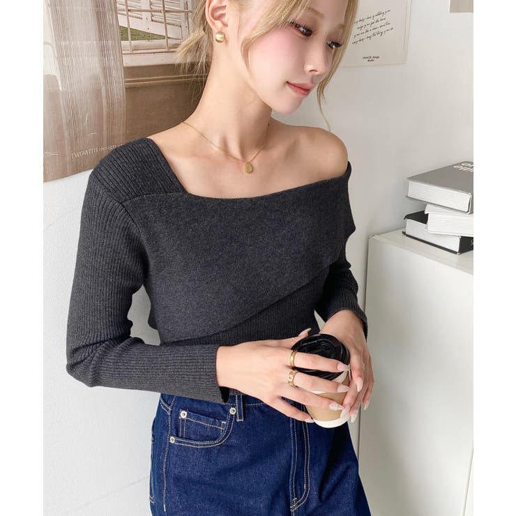 アシンメトリーオフショルダーリブニット12G | moment+ | 詳細画像26 