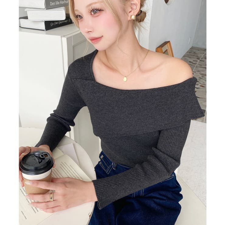 アシンメトリーオフショルダーリブニット12G | moment+ | 詳細画像28 