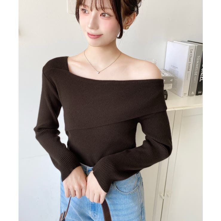 アシンメトリーオフショルダーリブニット12G | moment+ | 詳細画像29 