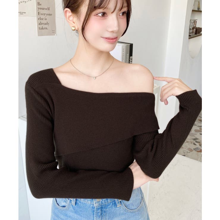 アシンメトリーオフショルダーリブニット12G | moment+ | 詳細画像30 