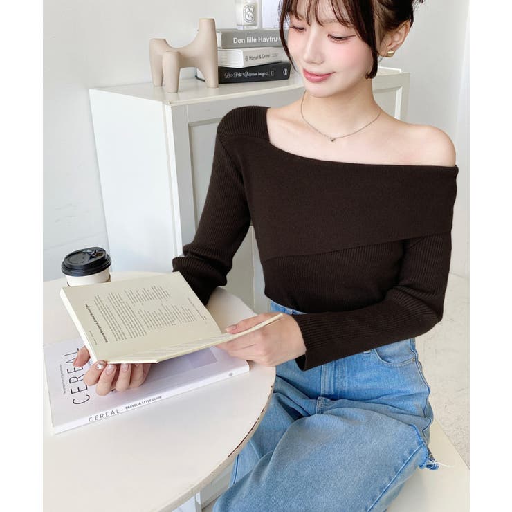 アシンメトリーオフショルダーリブニット12G | moment+ | 詳細画像31 