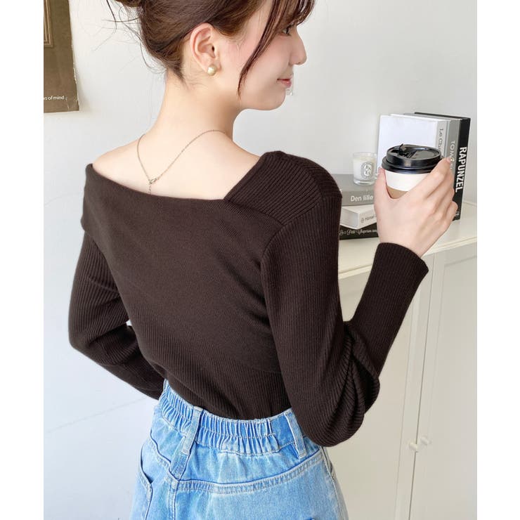 アシンメトリーオフショルダーリブニット12G | moment+ | 詳細画像32 