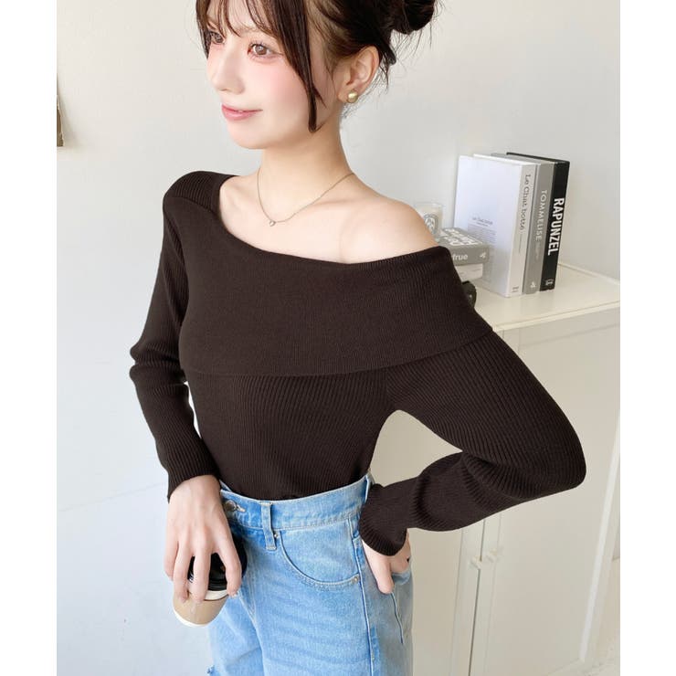 アシンメトリーオフショルダーリブニット12G | moment+ | 詳細画像33 