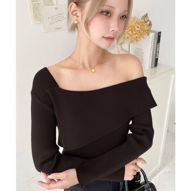 アシンメトリーオフショルダーリブニット12G | moment+ | 詳細画像34 