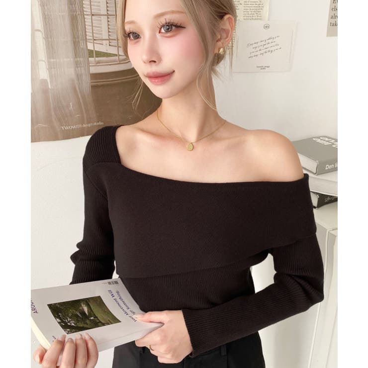 アシンメトリーオフショルダーリブニット12G | moment+ | 詳細画像35 