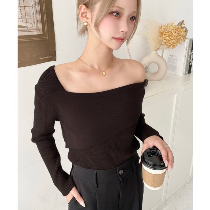 アシンメトリーオフショルダーリブニット12G | moment+ | 詳細画像36 