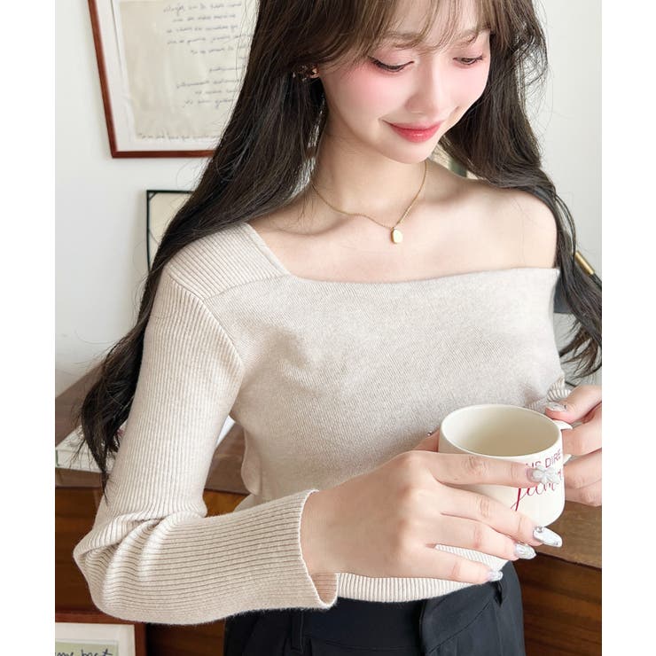 アシンメトリーオフショルダーリブニット12G | moment+ | 詳細画像38 