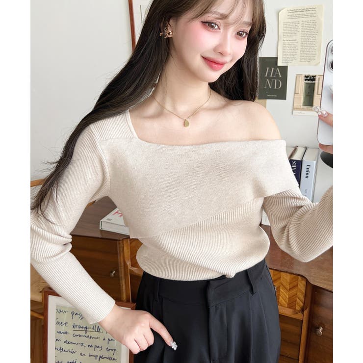 アシンメトリーオフショルダーリブニット12G | moment+ | 詳細画像40 