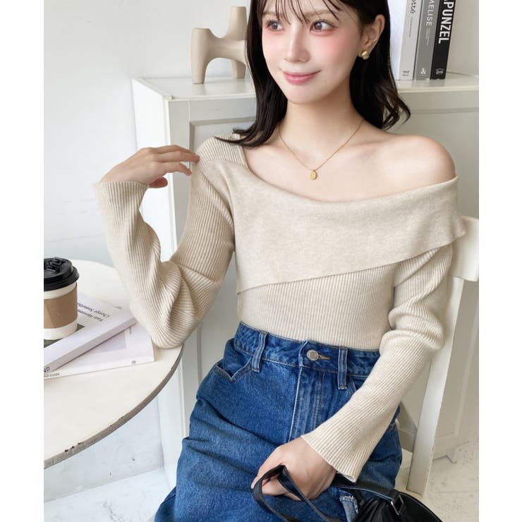 アシンメトリーオフショルダーリブニット12G | moment+ | 詳細画像44 