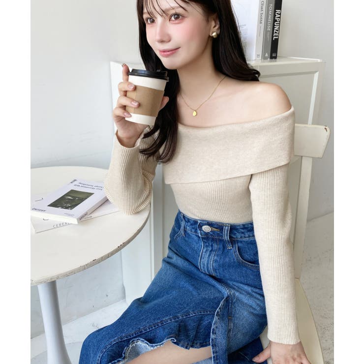 アシンメトリーオフショルダーリブニット12G | moment+ | 詳細画像46 