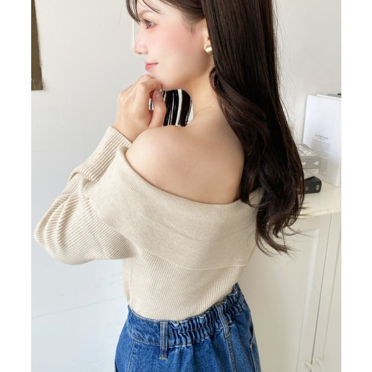 アシンメトリーオフショルダーリブニット12G | moment+ | 詳細画像47 