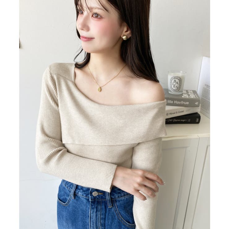 アシンメトリーオフショルダーリブニット12G | moment+ | 詳細画像48 