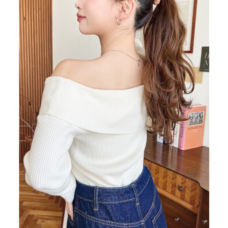 アシンメトリーオフショルダーリブニット12G | moment+ | 詳細画像5 