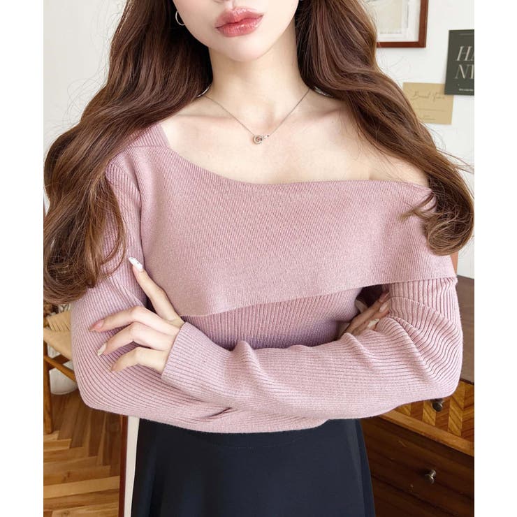 アシンメトリーオフショルダーリブニット12G | moment+ | 詳細画像52 