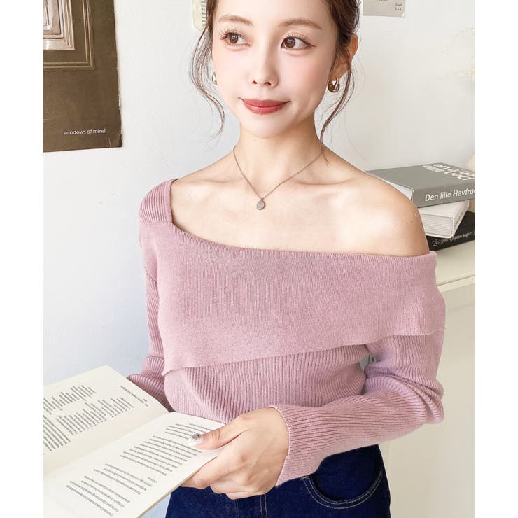 アシンメトリーオフショルダーリブニット12G | moment+ | 詳細画像55 