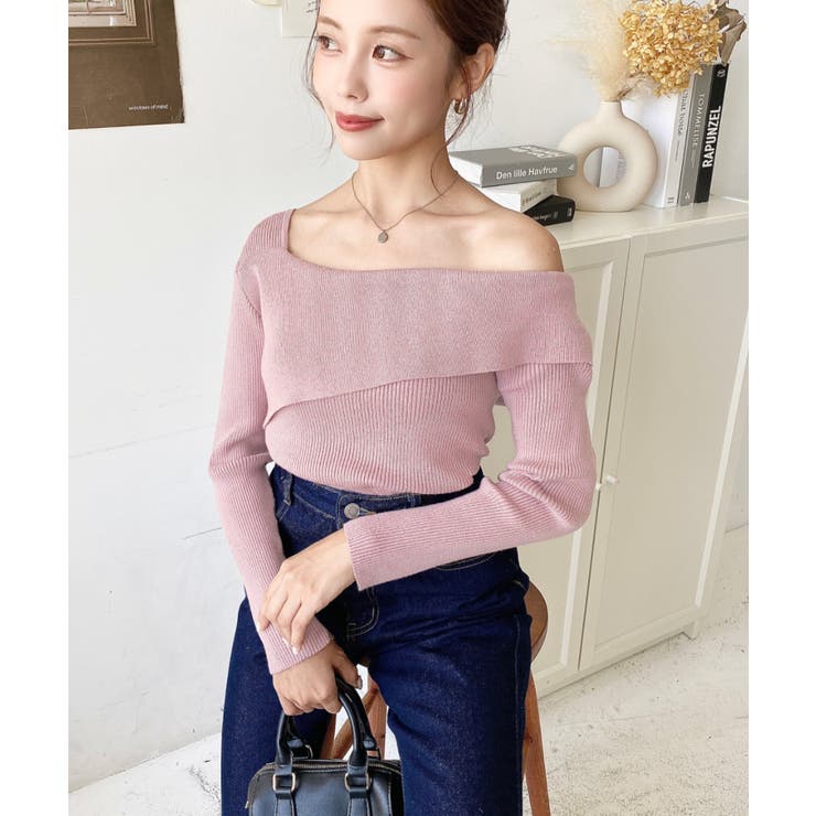 アシンメトリーオフショルダーリブニット12G | moment+ | 詳細画像56 