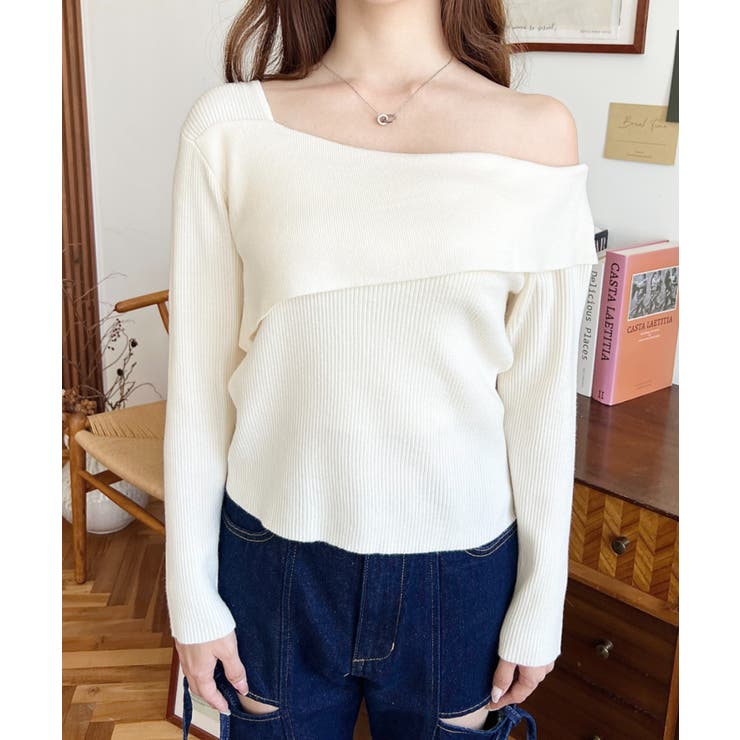 アシンメトリーオフショルダーリブニット12G | moment+ | 詳細画像7 