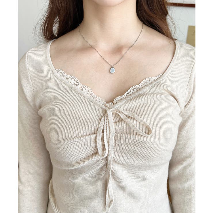 フロントレースギャザーリブニットトップス12G | moment+ | 詳細画像33 