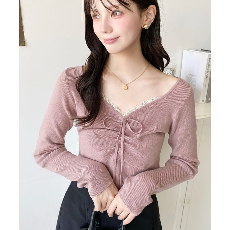 フロントレースギャザーリブニットトップス12G | moment+ | 詳細画像43 