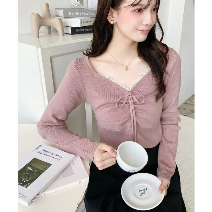 フロントレースギャザーリブニットトップス12G | moment+ | 詳細画像44 