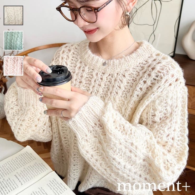 モヘアライク透かし編みショートニットプルオーバー | moment+ | 詳細画像1 
