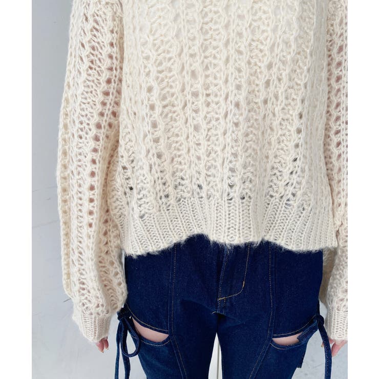 モヘアライク透かし編みショートニットプルオーバー | moment+ | 詳細画像10 