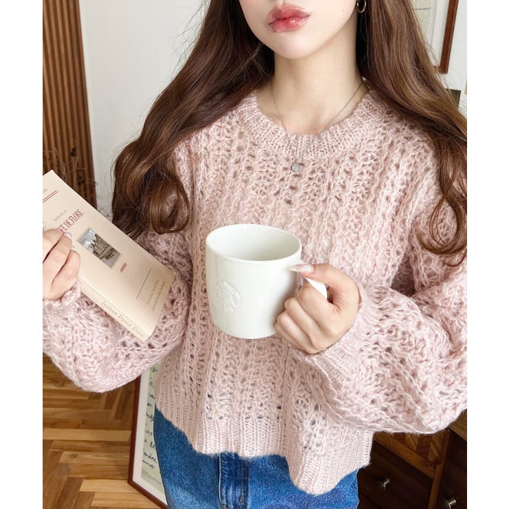 モヘアライク透かし編みショートニットプルオーバー | moment+ | 詳細画像12 