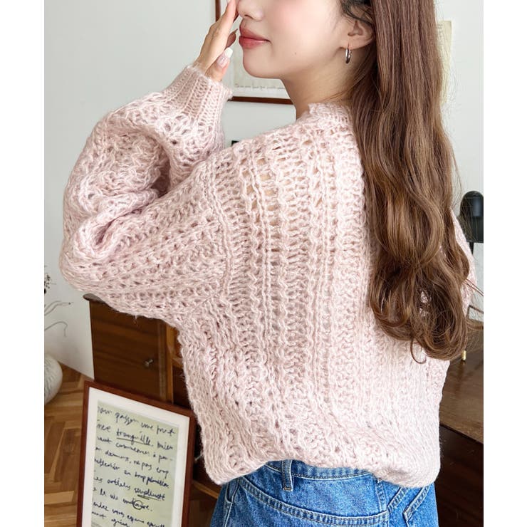 モヘアライク透かし編みショートニットプルオーバー | moment+ | 詳細画像14 