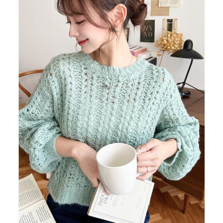 モヘアライク透かし編みショートニットプルオーバー | moment+ | 詳細画像17 