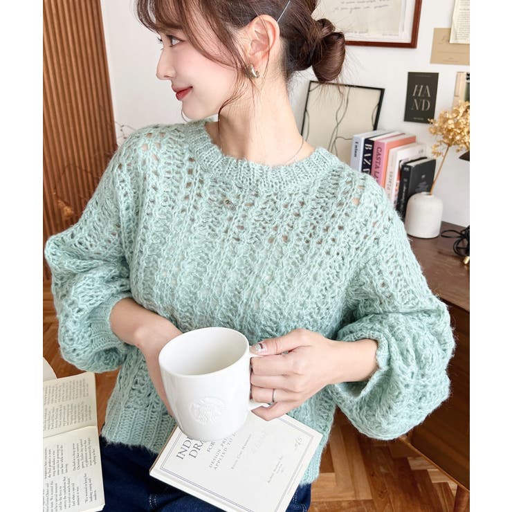 モヘアライク透かし編みショートニットプルオーバー | moment+ | 詳細画像19 