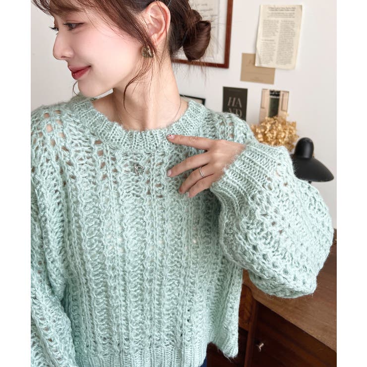 モヘアライク透かし編みショートニットプルオーバー | moment+ | 詳細画像20 