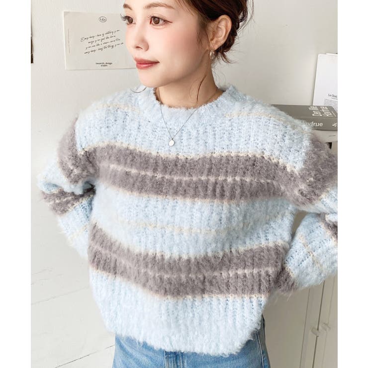 ループヤーンボーダーニットプルオーバー | moment+ | 詳細画像2 