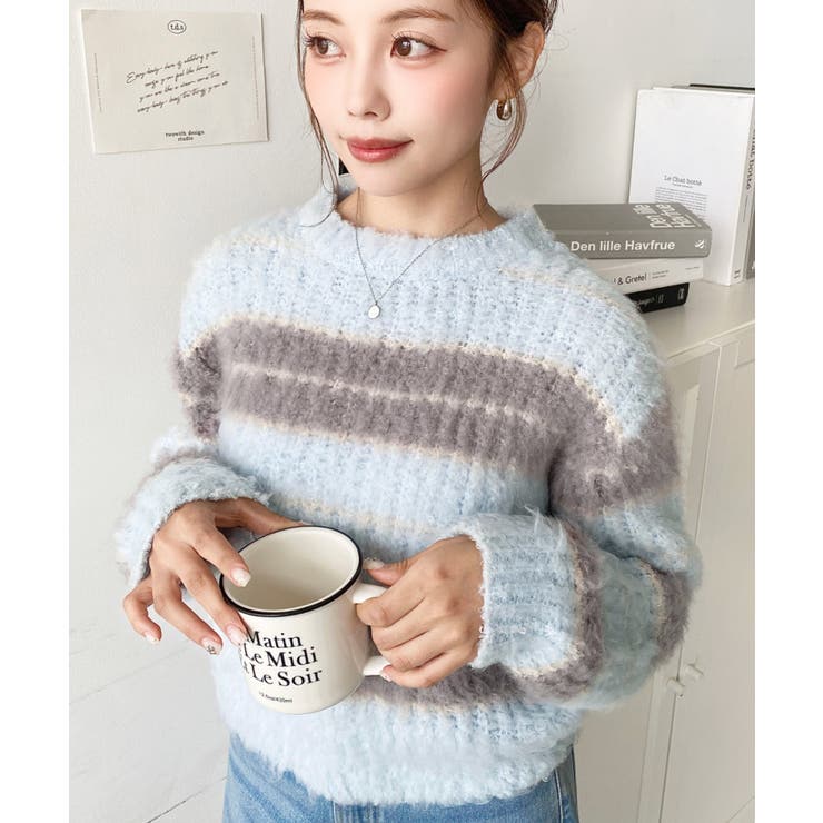 ループヤーンボーダーニットプルオーバー | moment+ | 詳細画像4 