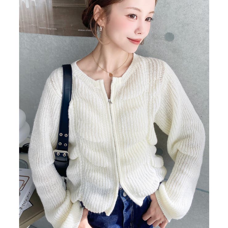 シャーリングジップニットカーディガン | moment+ | 詳細画像12 