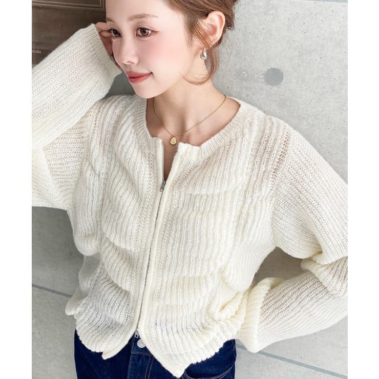 シャーリングジップニットカーディガン | moment+ | 詳細画像13 