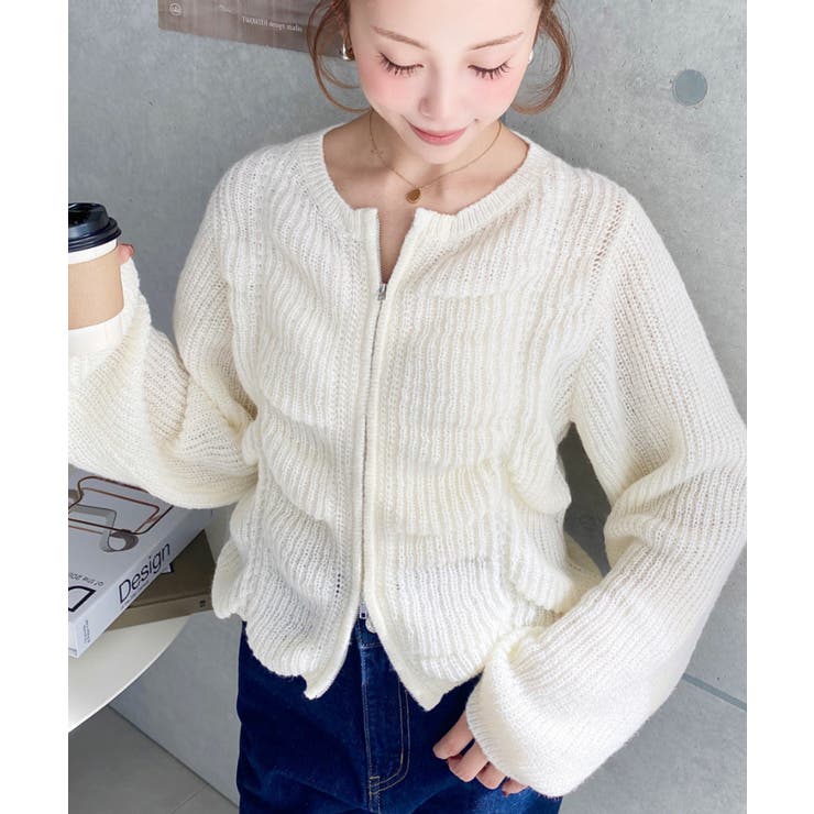 シャーリングジップニットカーディガン | moment+ | 詳細画像14 