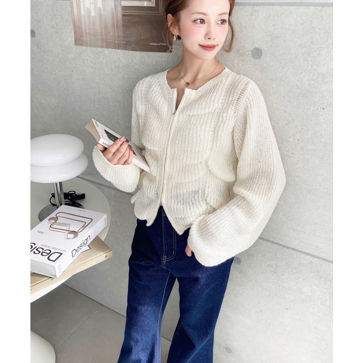 シャーリングジップニットカーディガン | moment+ | 詳細画像15 