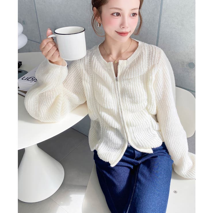 シャーリングジップニットカーディガン | moment+ | 詳細画像16 