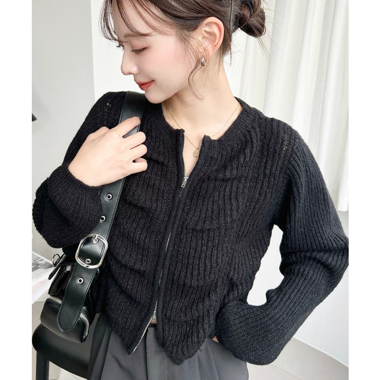 シャーリングジップニットカーディガン | moment+ | 詳細画像17 