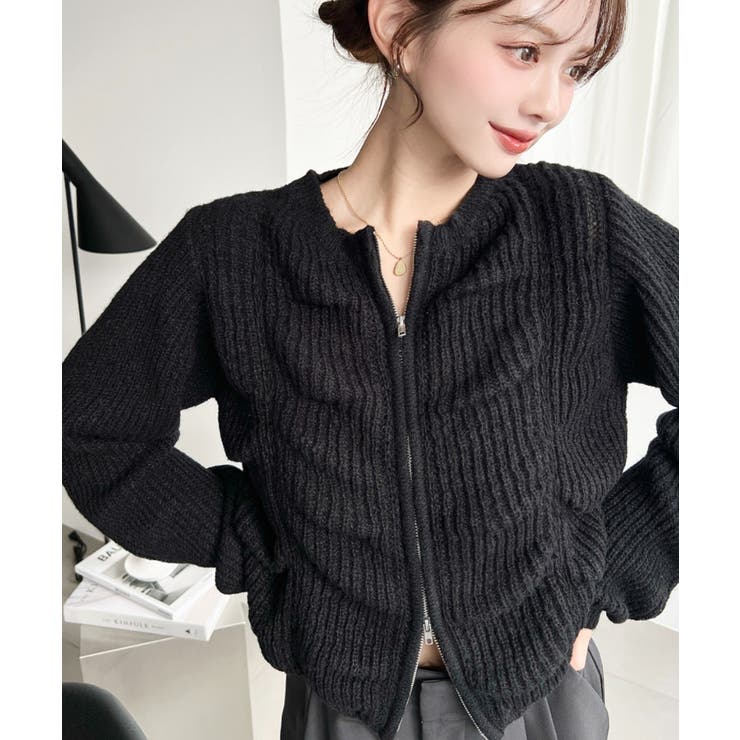 シャーリングジップニットカーディガン | moment+ | 詳細画像18 