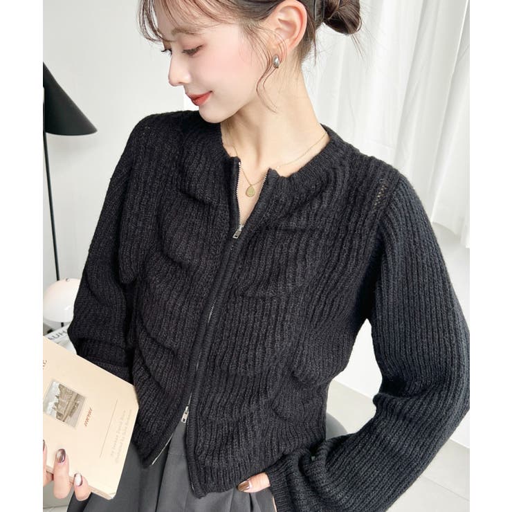 シャーリングジップニットカーディガン | moment+ | 詳細画像19 