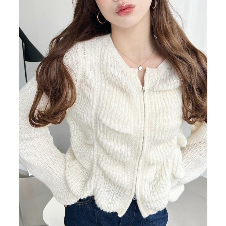 シャーリングジップニットカーディガン | moment+ | 詳細画像2 